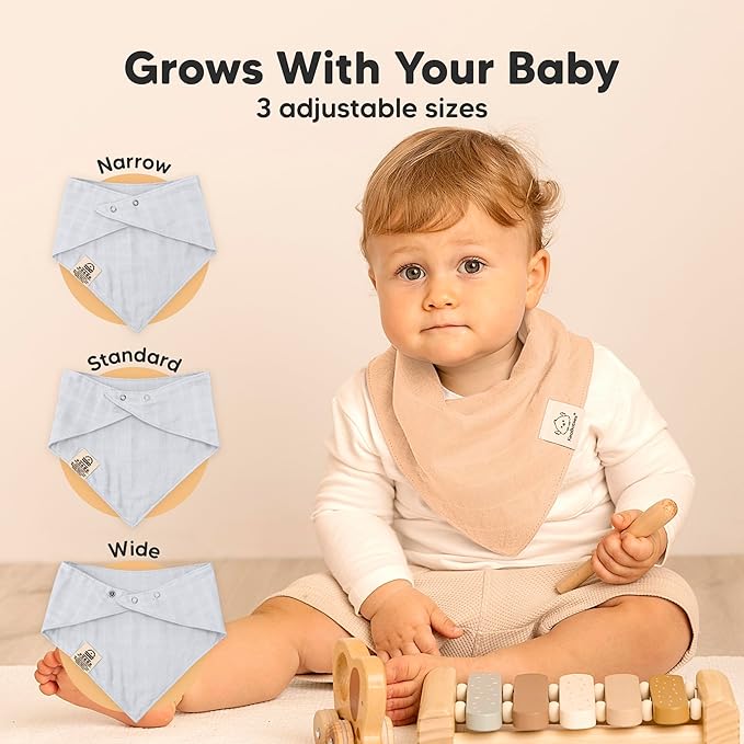 8-Pack Muslin Baby Bibs for Boys, Girls - Muslin Bandana Drool Bibs for Baby Girl & Boy, Drooling Newborn, Teething Toddler, Infant 0-36 Months, 100% Cotton Extra Absorbent & Soft (Dew)