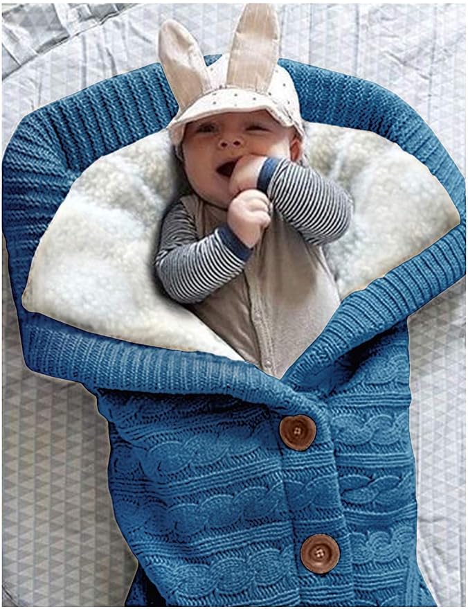 XMWEALTHY Unisex Infant Swaddle Blankets Soft Thick Fleece Knit Baby Girls Boys Stroller Wraps (Dark Blue)