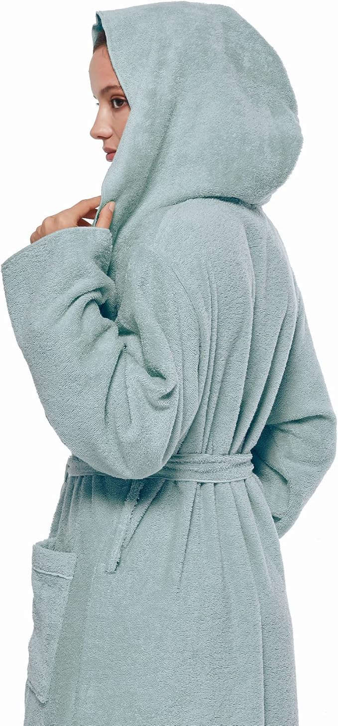 Arus Women's Princess Robe Ankle Long Hooded Lightweight Turkish Cotton Bathrobe