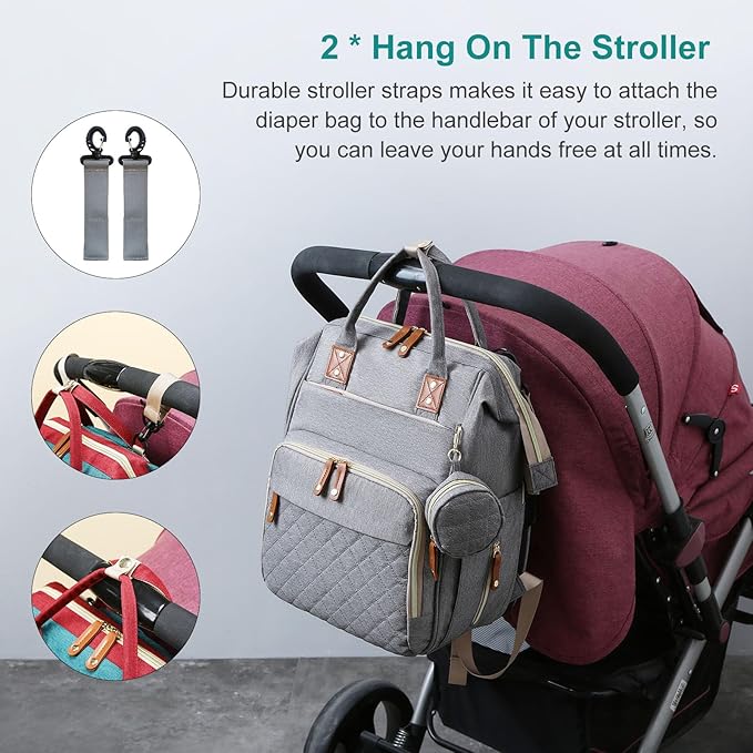 Baby Diaper Bag Backpack, Waterproof Baby Bags for Boys Girls, USB Charging Port, Baby Shower Gifts, Grey