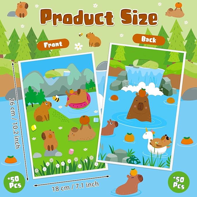Capybara Party Favor Bags - 50Pcs Capybara Patterns Goody Candy Treat Gifts Bags, Cute Animals Themed Party Favors Supplies Decorations for Kids Boys Girls Birthday Baby Shower Animals Events