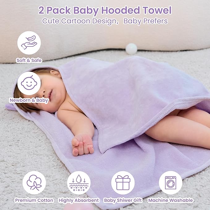 Mooreeke 2 Pack Toddler Towels - 100% Cotton Toddler Hooded Towels - Soft Baby Bath Towel with Hood for Newborn - Comfort Towel for Baby Girls and Boys - Animal Shaped (Puppy & Cat)