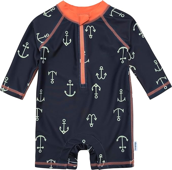 Gerber Boys' Toddler Long Sleeve One Piece Sun Protection Rashguard Swimsuit