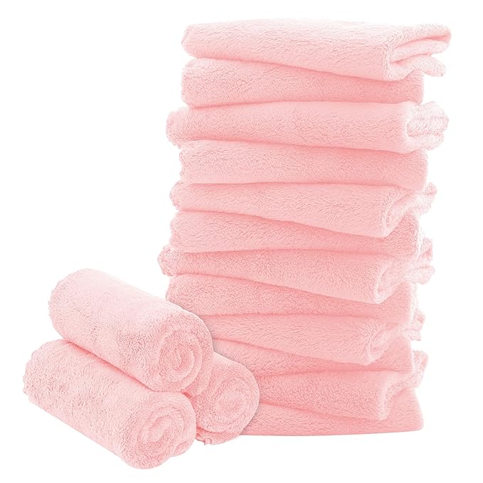 32 Pack Baby Washcloths - Luxury Coral Fleece - Extra Absorbent and Soft Wash Clothes for Newborns, Infants and Toddlers - Suitable for Sensitive Skin and New Born - Baby Shower - Pink, 10x10 Inch