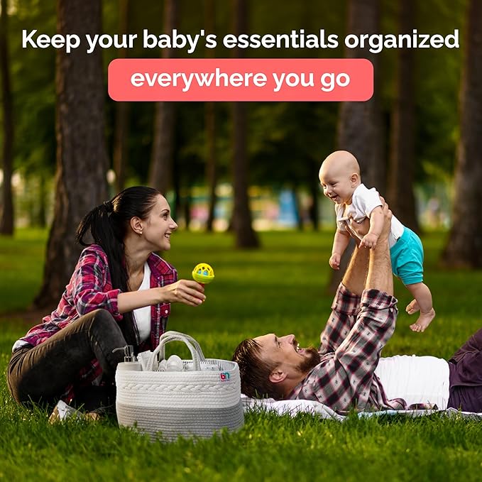 Rope Diaper Caddy - Storage for Baby and Toddler Items - Portable Cotton Organizer Easily Holds Diapers, Wipes, Clothing - Useful for Nursery, Bedroom (Gray, Extra Large)