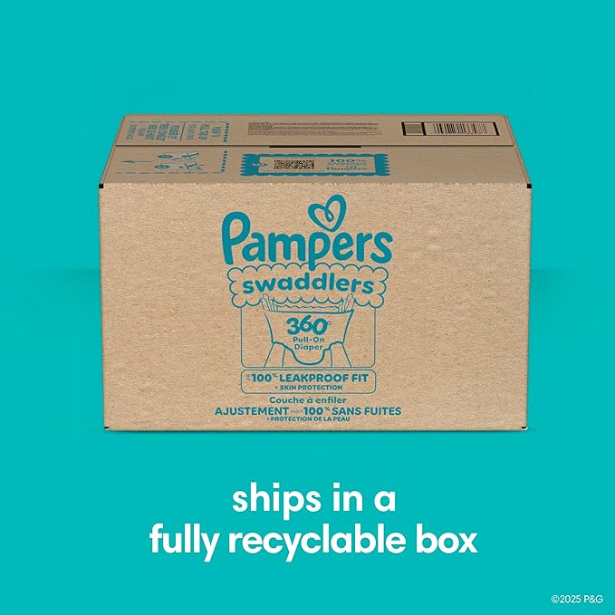 Pampers Diapers - Swaddlers 360° - Size 6, 92 Count, up to 100% Leakproof Comfy Dry Fit, Designed for Easy Changes, Pull On Baby Diaper (Packaging May Vary)