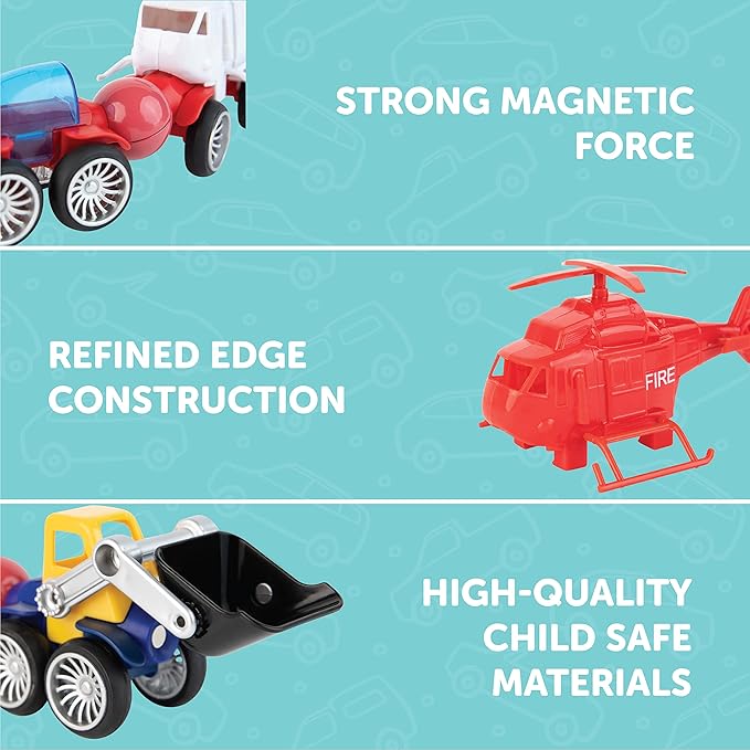 PLAY BRAINY Magnetic Emergency Vehicle Toy Set - 59Pcs Rescue Team & Car Toys for 3+ Year Old Boys & Girls for Safety & Disaster Management - Kids Toy Set with Fire Truck, Ambulance, Helicopter & More