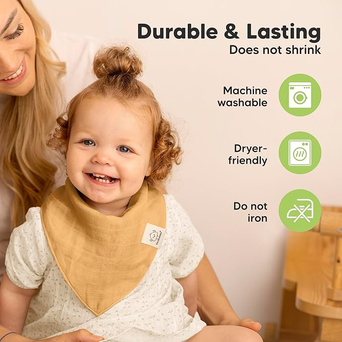 8-Pack Muslin Baby Bibs for Boys, Girls - Muslin Bandana Drool Bibs for Baby Girl & Boy, Drooling Newborn, Teething Toddler, Infant 0-36 Months, 100% Cotton Extra Absorbent & Soft (Sahara)