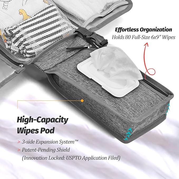 PZU Portable Diaper Changing Pad - Changing Pad Portable with Wipes Pocket, Waterproof Diaper Changing Mat, Portable Changing Pad for Baby, Newborn Gift(Grey)