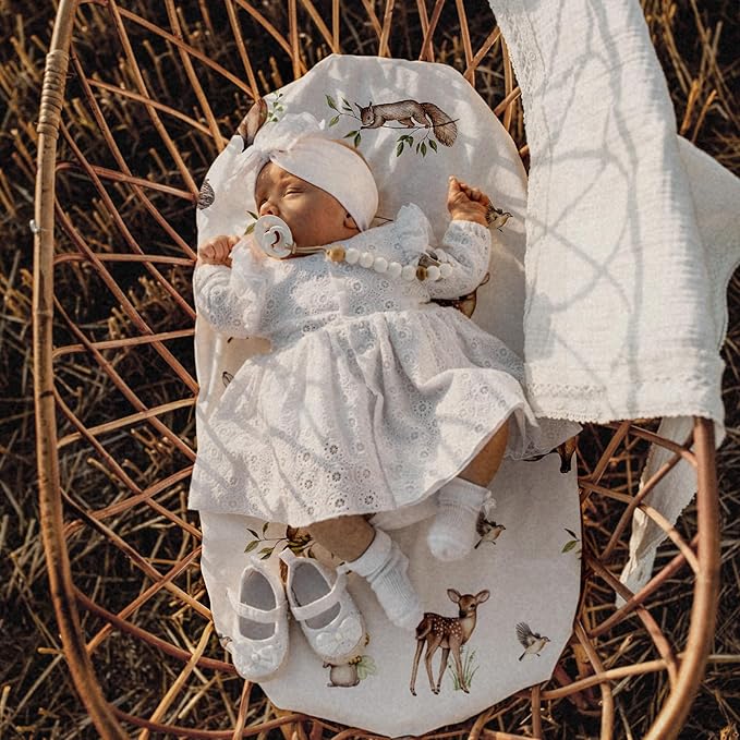 Gllquen Baby Bassinet Sheets 4 Pack, Breathable Cozy Fitted Mattress Sheet, Elastic Travel Crib Fashionable Floral Pattern, Standard Cradle Safe Sheets for Baby Boys Girls 32"x16" (Christmas elk)