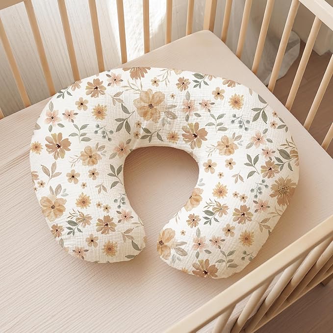Konssy Muslin Nursing Pillow Covers, 100% Cotton Soft & Adorable Covers for Breastfeeding Pillows, Slipcovers for Newborn Baby Boys & Girls