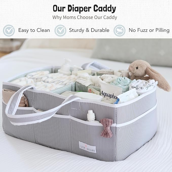 Lily Miles Baby Diaper Caddy - Organizer Tote for Infant Boy or Girl - Baby Shower Basket - Nursery Must Haves - Registry Favorites - Newborn Caddie Car Travel - Gray/Mint, Extra Large