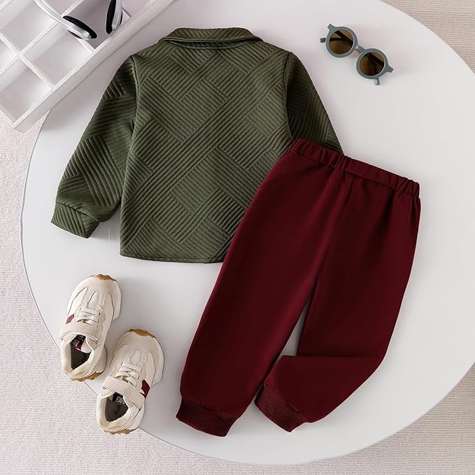 Toddler Boy Clothes Baby Outfits Fall Winter Long Sleeve Button Down Sweatshirt + Casual Pants 2pcs 18 Months - 5T