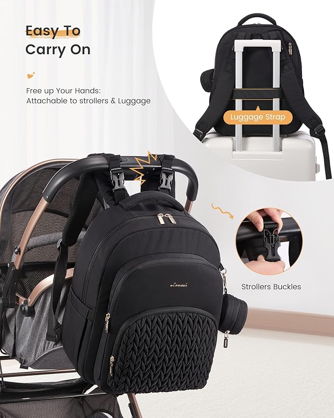LOVEVOOK Diaper Bag Backpack, Baby Bag with Changing Pad for Mom Dad, Large Waterproof Mommy Bag with Stroller Buckles, Travel Essential with Pacifier Case & Insulated Bottle Pockets, Black