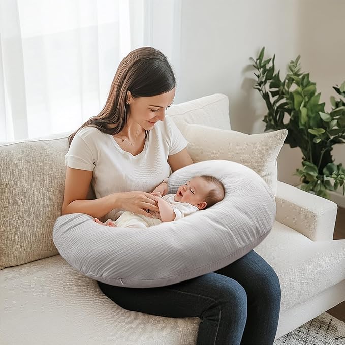 2-Pack Muslin Nursing Pillow Covers, Breathable 100% Cotton Breastfeeding Pillow Slipcovers for Standard Nursing Pillows, Soft Covers for Baby Girls and Boys with Zipper