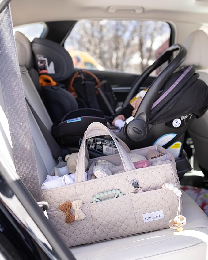 Lily Miles Baby Diaper Caddy Organizer, Quilted Nursery Storage Organizer for Newborn Essentials and Diaper Changing Station, Gift for Baby Shower and Registry Must-Have (Soft Sand)