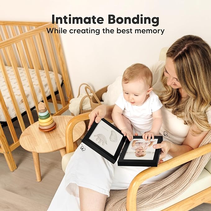 Baby Hand and Footprint Kit, Quick Dry Clay - Newborn Keepsake Feet and Handprint Kit, Nursery Picture Frame, Pet Dog Paw Prints,Personalized New Mom Gifts for Baby Showers & Registry(Onyx Black)