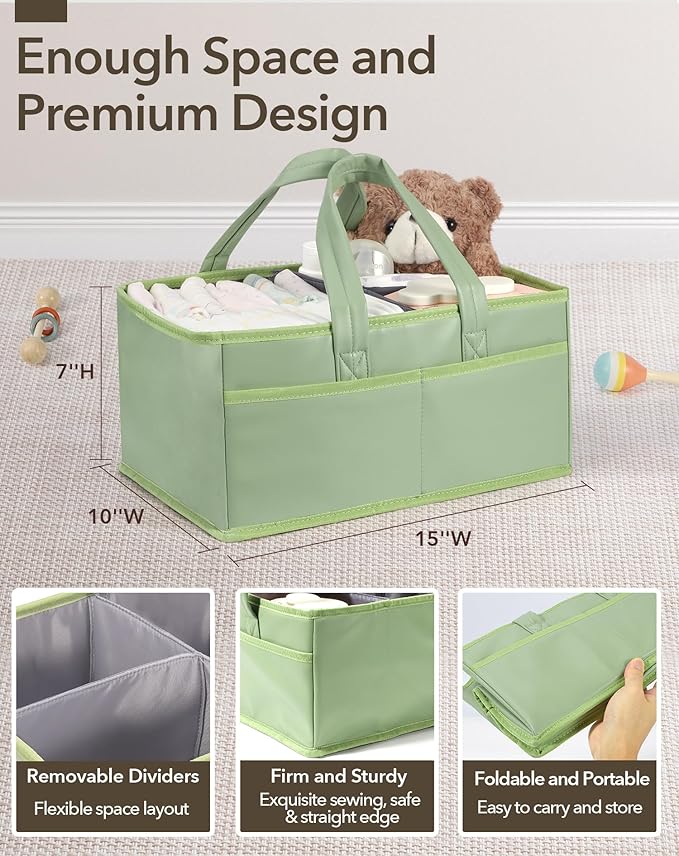 URMYWO Diaper Caddy Organizer - Waterproof Baby Diaper Caddy with Handle,Portable Nursery Organizer Storage Basket for Newborn Essentials, Baby Registry Must Have Shower Gift for Home and Travel, PU