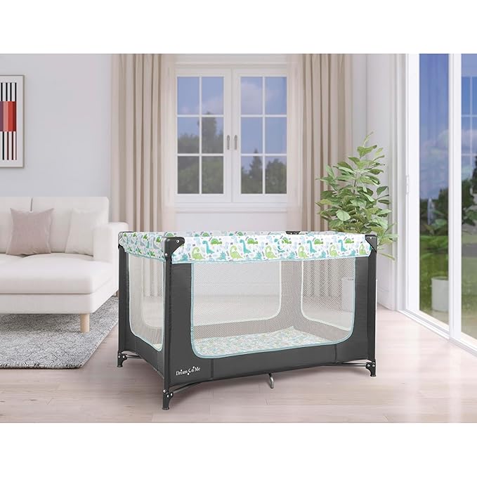 Dream On Me Zodiak Portable Playard in Grey and Green, Lightweight, Packable and Easy Setup Baby Playard, Breathable Mesh Sides and Soft Fabric - Comes with a Removable Padded Mat