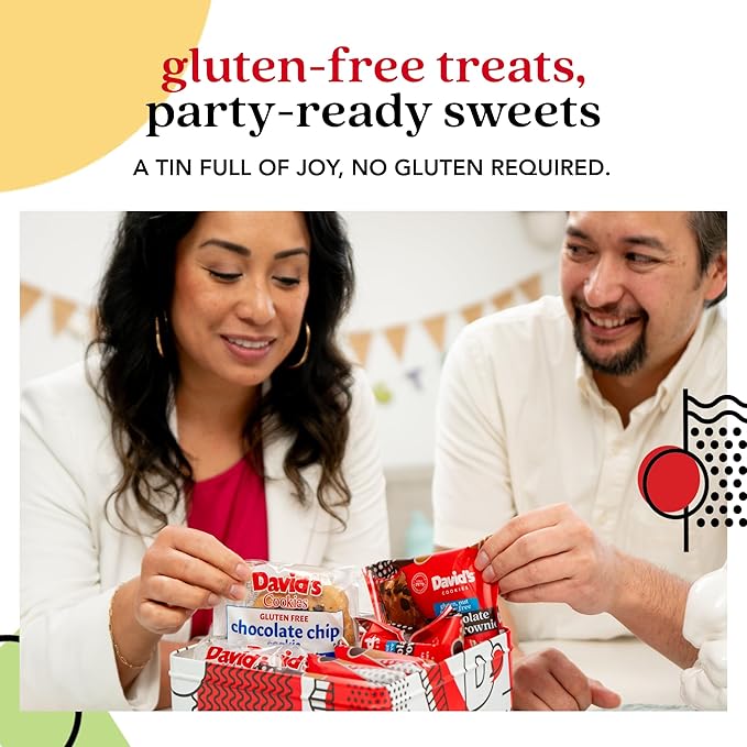 David’s Cookies Happy Birthday Gluten-Free Cookies & Brownies in Sweet Sampler Tin – Freshly Baked Classic Chocolate Chip Cookies & Fudgy Brownies – Gourmet Dessert Gift Box for Birthday Celebrations