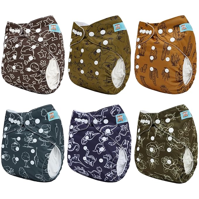 ALVABABY 6 Pack Cloth Diaper with 12 Inserts One Size Adjustable Washable Reusable Diaper Cover for Baby Girls and Boys