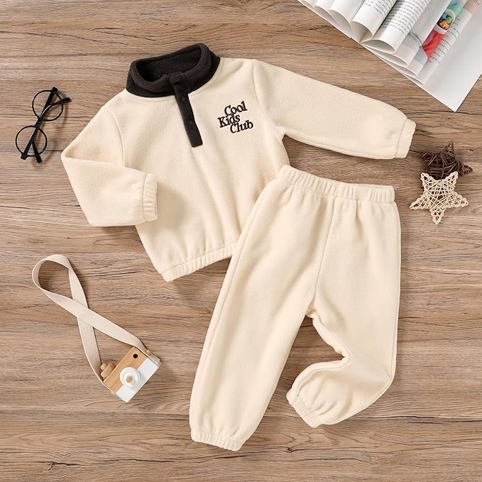 YOUNGER TREE Toddler Boy Girl Clothes Fleece Fall Winter Outfit Baby Long Sleeve Button Sweatshirt and Pants Sweatsuits Set