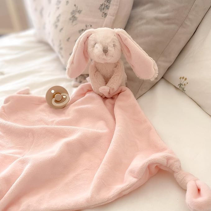 MON AMI Rosie The Bunny Plush Lovey for Babies – 13.5” | Knotted Security Blanket for Newborns