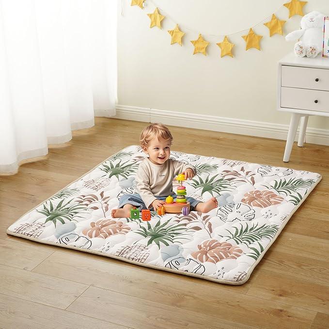 Bunnikins & Clover Baby Play Mats for Floor, 71"x59" Thicken Soft Play Mat, Foldable and Non Slip One-Piece Crawling Mat, Machine Washable Foam Play Mat for Baby, Toddlers Infants, Tummy Time