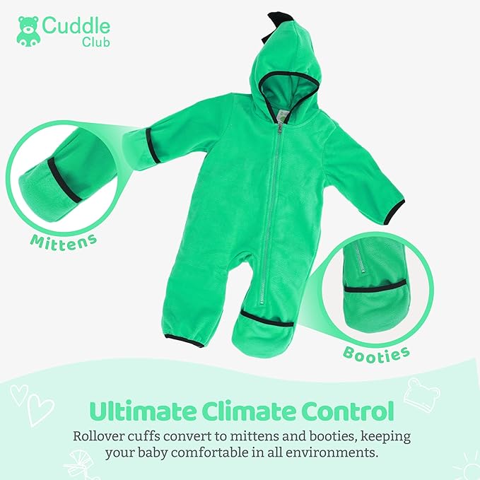 Cuddle Club Fleece Baby Bunting Bodysuit with Hood, Convertible Mittens & Booties, Car Seat Friendly, Soft & Warm, Easy Zip