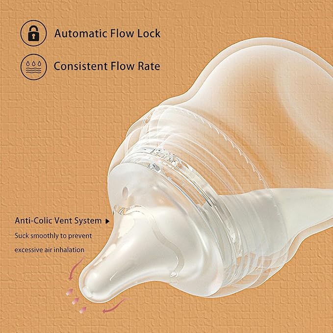 Natural Glass Baby Bottle Wide Neck, Newborn Anti-Colic Baby Bottle, Clear, 3oz(Pack of 2), Includes 2Pcs Slow Flow Nipple(SS), 0 Months+