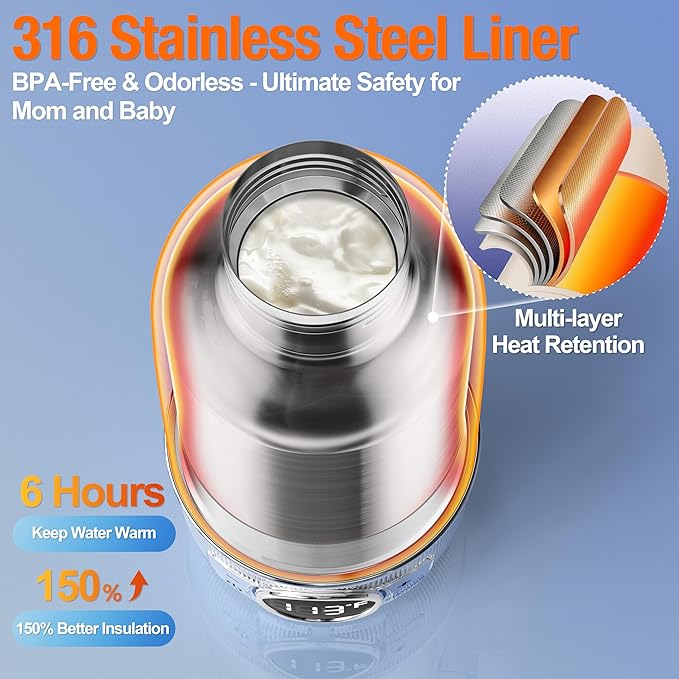 Portable Bottle Warmer for Travel– Warm Baby Formula, breastmilk, or Water, Super Fast Charging Milk Warmer with Precise Temp Control & Long-Lasting Keep Warm, Baby Bottle Warmer for On-The-Go