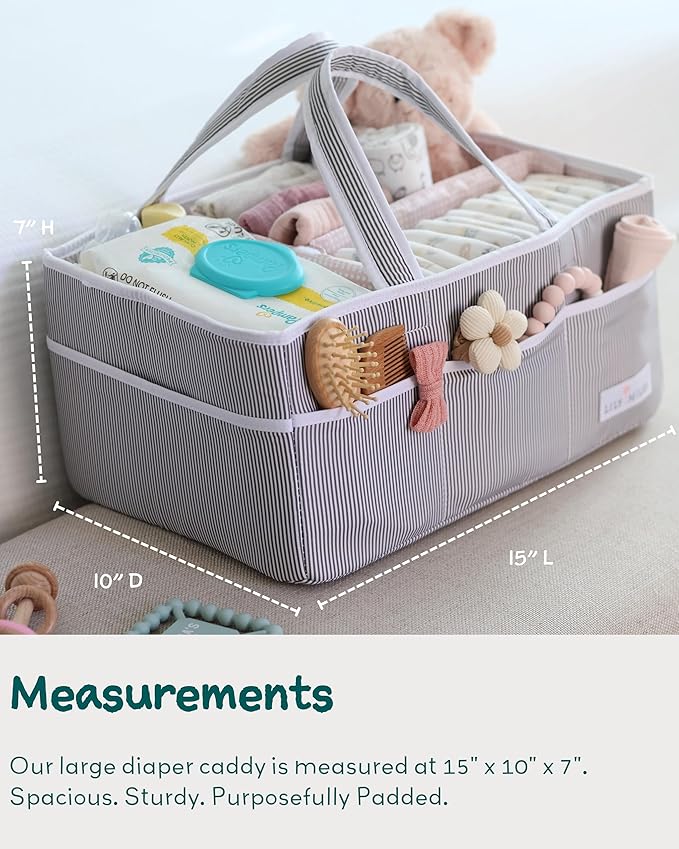 Lily Miles Baby Diaper Caddy Organizer, Girl Nursery Storage Basket with 8 Pockets, Baby Organizer and Storage, Easy-to-Clean Fabric, Large, Pink Blush