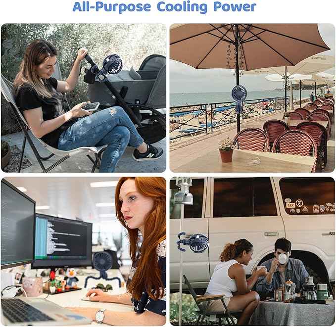 LAT Stroller Fan Flexible Tripod Clip On Fan,Portable Fan Car Seat Baby Fan with Flexible Tripod (Navy Blue)