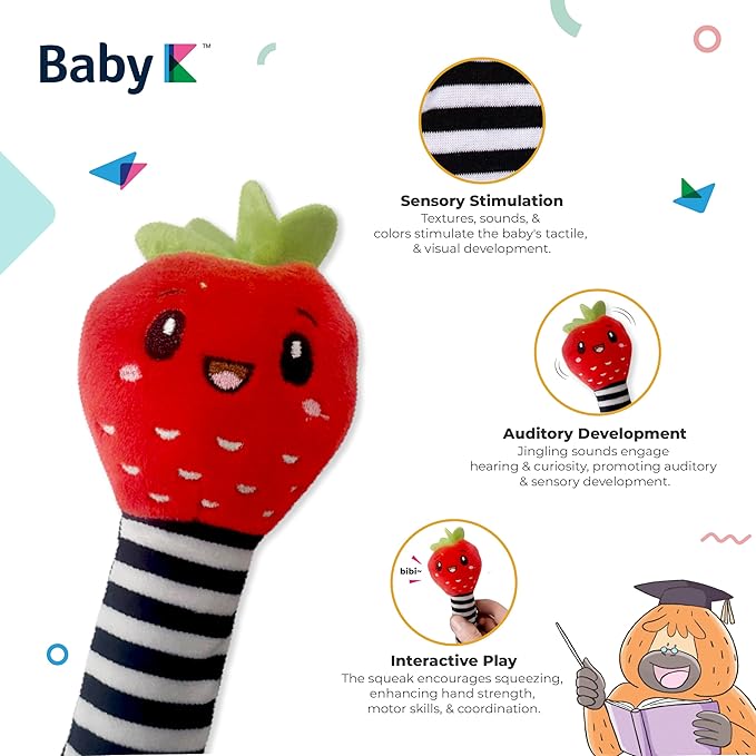 BABY K Strawberry Rattle Socks, Wrist and Hand Rattles - Newborn Toys for Baby Boy or Girl - Brain Development Infant Toy - Suitable for 3-6, 6-12 Months