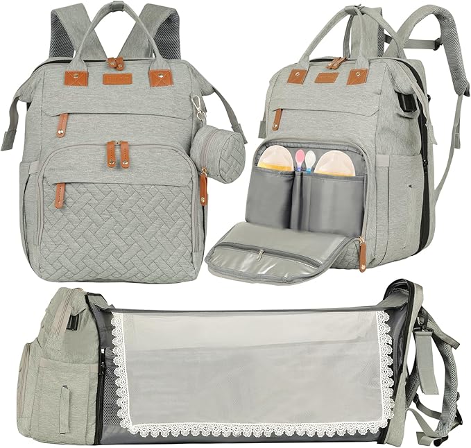 large diaper bag backpack,baby bag with changing station for Boys Girls,Multifunctional Diaper Bag,Mommy Bag With USB Charging Port(grey)