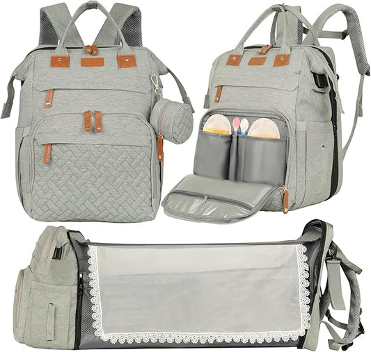 large diaper bag backpack,baby bag with changing station for Boys Girls,Multifunctional Diaper Bag,Mommy Bag With USB Charging Port(grey)