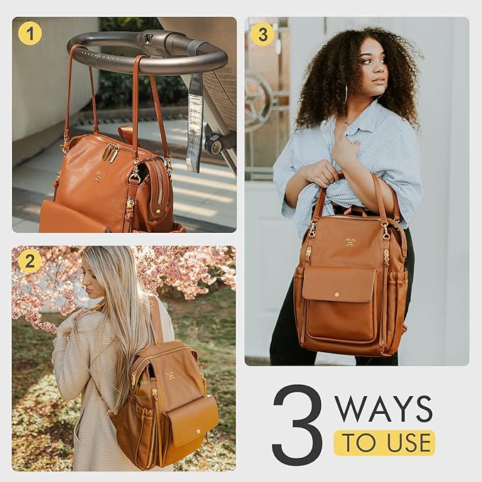 miss fong Diaper Bag Backpack Baby Diaper Bag for Girls and Boys, Leather Purse with 13 Pockets Diaper Bag Organizer,Changing Pad,Stroller Straps,4 Insulated Pockets