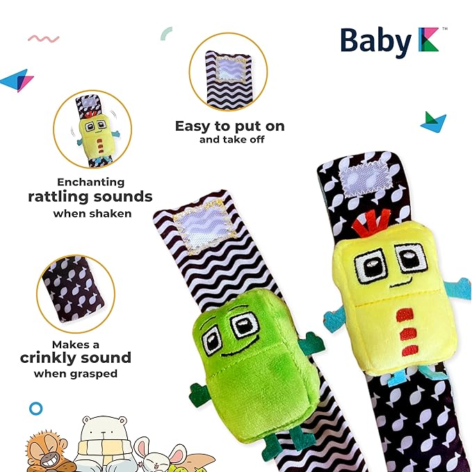 BABY K Foot Finder Socks & Wrist Rattles (Set L) - Newborn Toys for Baby Boy or Girl - Brain Development Infant Toys - Hand and Foot Rattles Suitable for 0-3, 3-6, 6-12 Months Babies