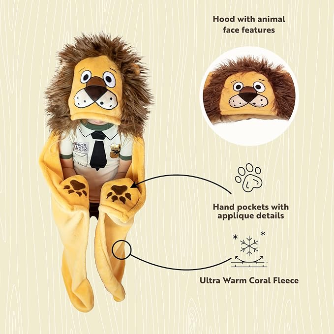Lazy One Wearable Hooded Blanket for Kids, Animal Hooded Blanket (Lion)