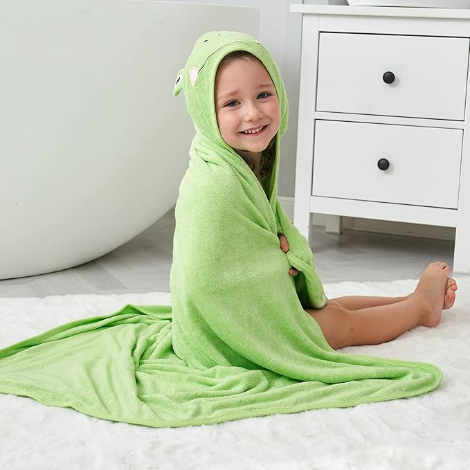 HIPHOP PANDA Hooded Towel - Rayon Made from Bamboo, Bath Towel with Bear Ears for Newborn, Babie, Toddler, Infant - Absorbent Large Baby Towel - Frog, 30 x 40 Inch
