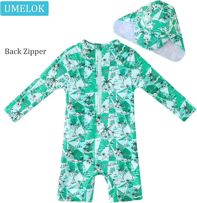 UMELOK Baby Boys UPF 50+ Sun Protection One Piece Rashguard Swimsuit with Snap Bottom