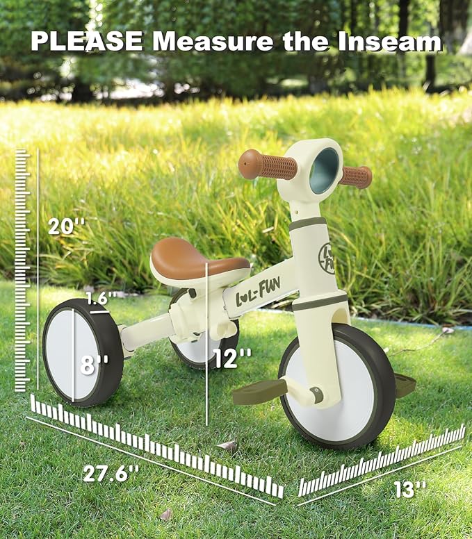 LOL-FUN 4 in 1 Toddler Balance Bike for 1-4 Years Old Boys Girls Gift, 3 Wheel Baby Bicycle for 1 Year Old Kids Tricycle with Easy Assembly Removable Pedal