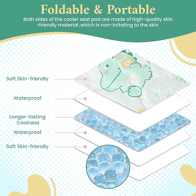HRPR Car Seat Cooling Pad for Babies & Toddlers | Non Toxic, Soft, Breathable Cooling Mat for Car Seats, Strollers, Cribs | Lightweight, Foldable, Easy Clean Toddler & Infant Cooling Pad (Dinosaur)