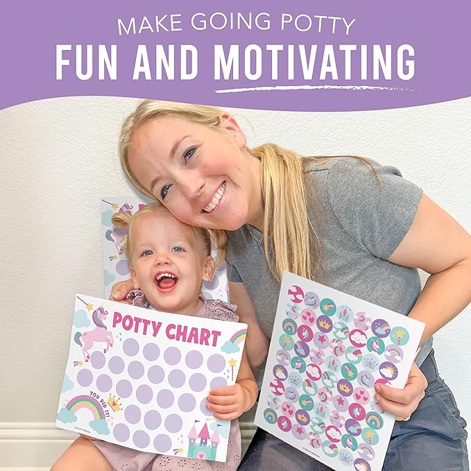 Hadley Designs Potty Training Chart for Girls with Fun Reward Stickers – 10 Potty Chart for Toddlers Girls, 8.5x11" Potty Training Sticker Chart for Toilet Success, Unicorn Reward Chart for Kids