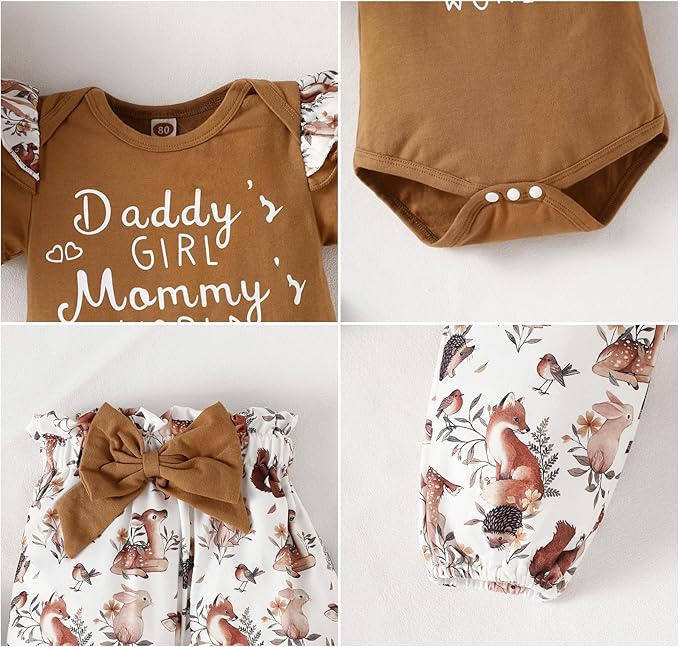 AMAWMW Newborn Baby Girl Clothes Infant Baby Ruffle Romper Pants Summer Outfits 4PCS Gifts Set Toddler Girls' Clothing