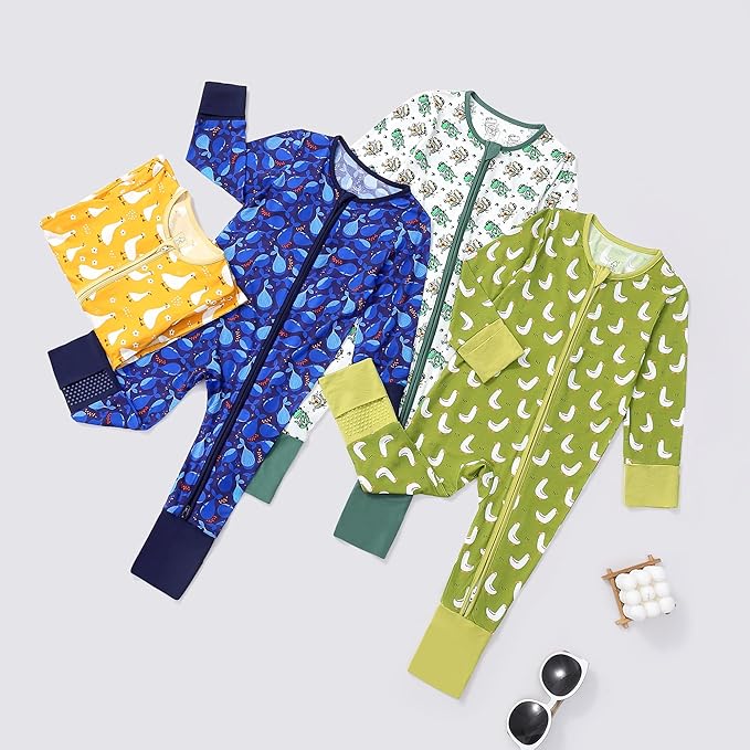 JunNeng Viscose from Bamboo Baby Boy Sleeper with Mitten Cuffs, Footless Soft Zippy Pajamas, Sleep N' Play Romper 0-18 Months
