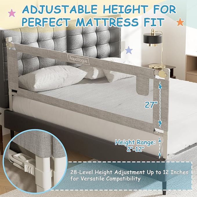 3-Pack Queen Size Bed Rails for Toddlers -Height Adjustable Baby Bed Rail Guard Specially Designed for Queen Size Bed(78.74 x 78.74 x 59 Inch)