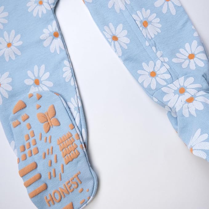HonestBaby Non-Slip Footed Pajamas One-Piece Sleeper Zip-Front Pjs 100% Organic Cotton for Baby Girls