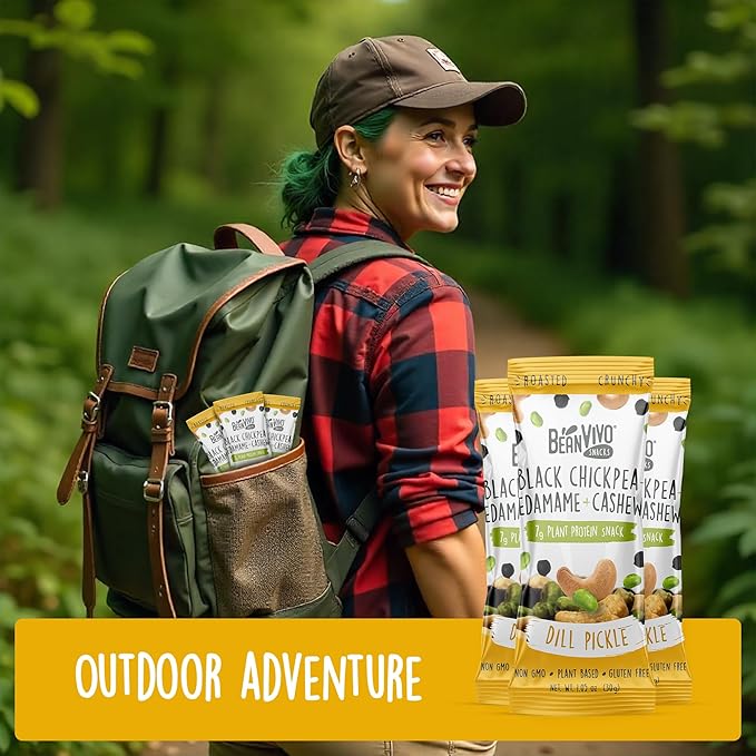 BeanVIVO Healthy Snacks for Adults & Kids with 7g Protein & 4g Fiber per Serving with Dried Edamame, Roasted Cashew and Black Chickpeas - Vegan & Gluten Free - Keto Friendly & Non-GMO - 8Pack (1.05 oz Each Pouch)