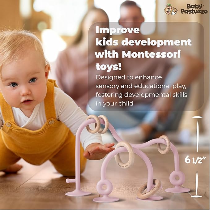 Set of Silicone Feeding Set 6 in 1 and Educational Montessori Toys, for Baby and Infant Toddlers (Rose Pink)